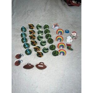 Lot of plastic rings - football, dinosaurs, rainbow, Christmas & whale
